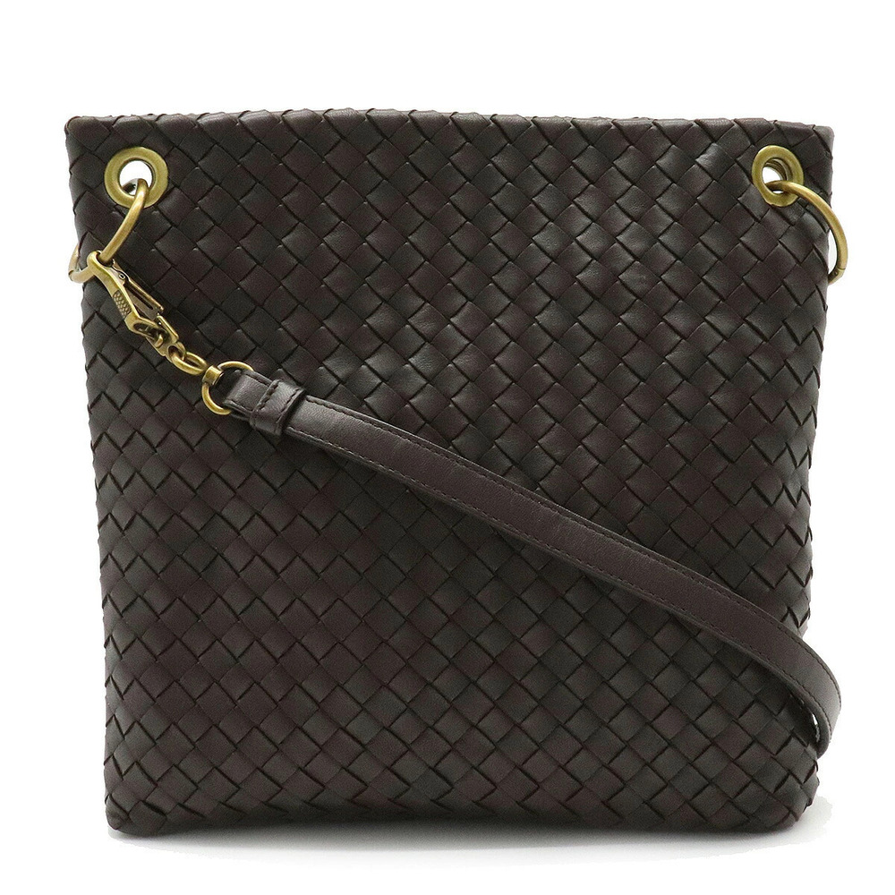 BOTTEGA VENETA Intrecciato Crossbody Bag Calf Leather Dark Brown